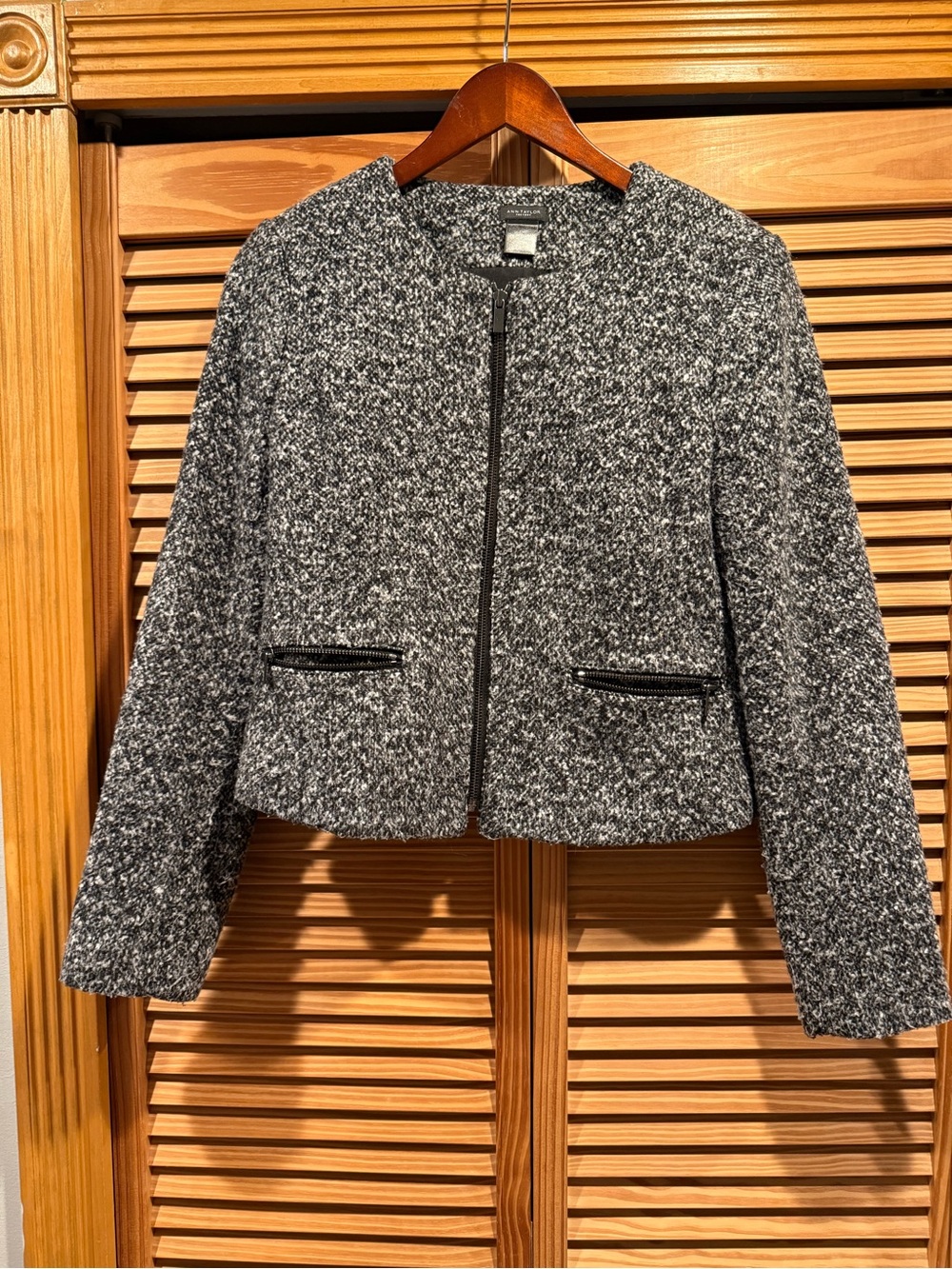 Ann Taylor Factory Black & White Tweed Zip-Front Jacket